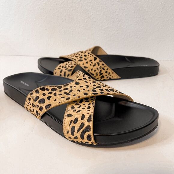 Birdies Robin Cheetah Calf Hair Slides 10.5 - Picture 1 of 5